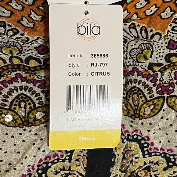 Bila Top Womens Small Multicolor Beaded Boho Paisley Tunic Blouse Fun Sequin New - Picture 9 of 16